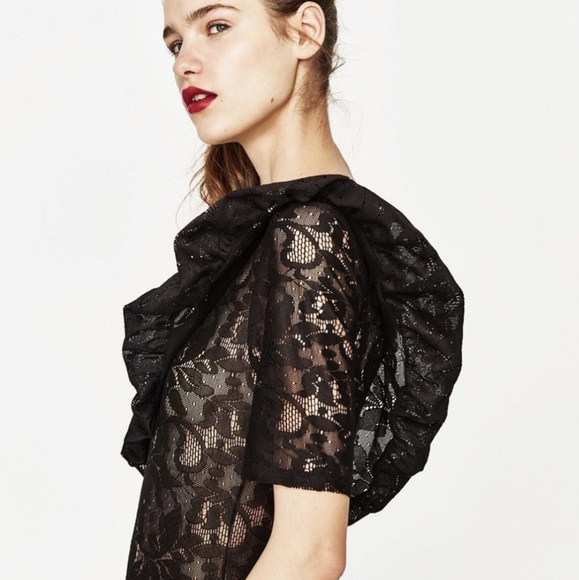 Zara Tops - Zara Black Frilled Lace One Shoulder Bodysuit
